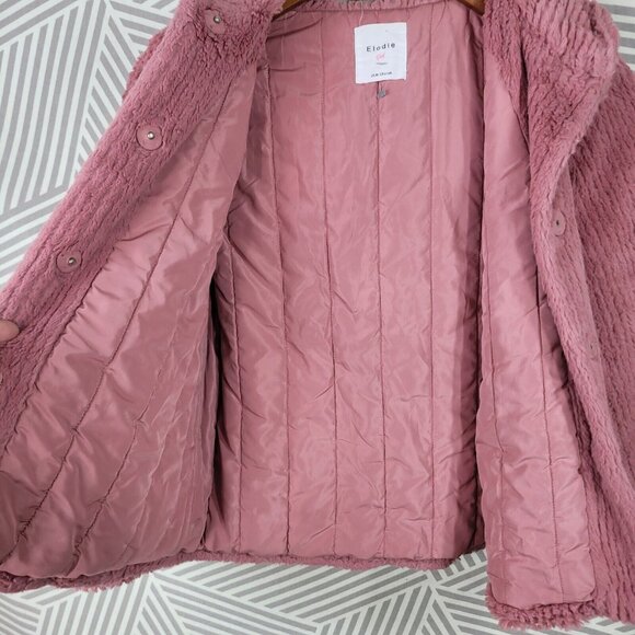 Elodie Girl Soft Faux Fur Coat Pink Hooded Size Medium 10-12 Fuzzy Fleece Winter - Picture 4 of 7